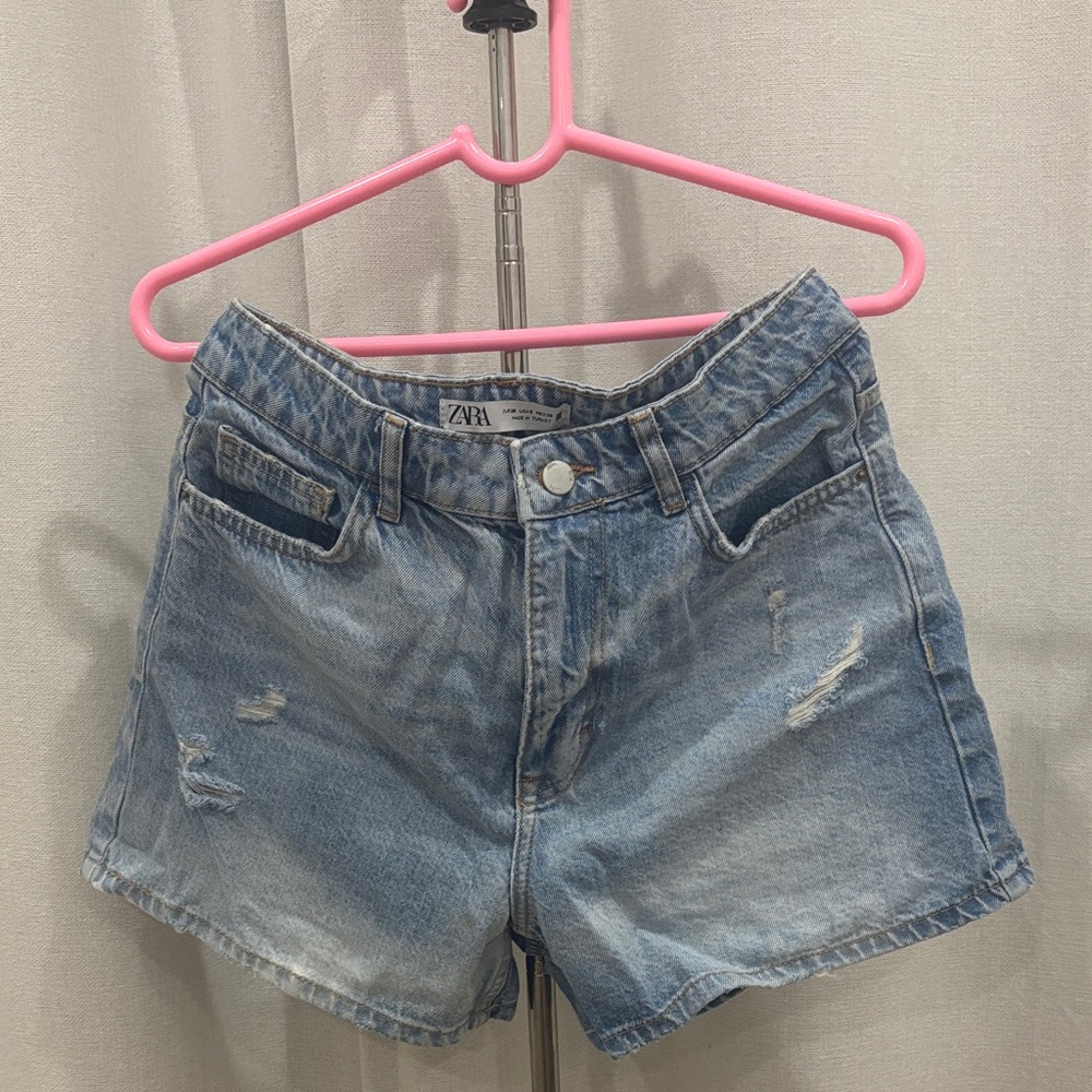 Zara Women's Light Blue Distressed Jean Shorts